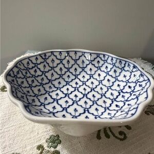 Blue and White Patterned Ceramic Bowl - Lotus Dish